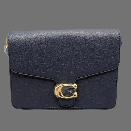 Borsa a Tracolla El Charro Blu Notte con Fibbia Logata Oro e Texture Monogram - Donna Italiana
