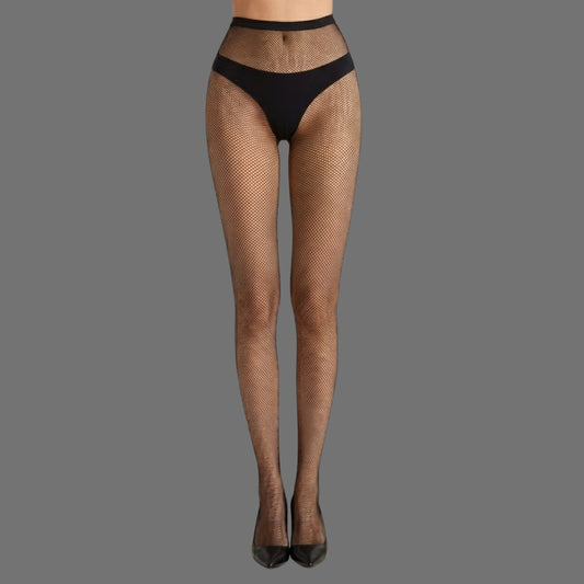 Collant a Rete Neri | Vita Alta con Slip Incorporato - Donna Italiana
