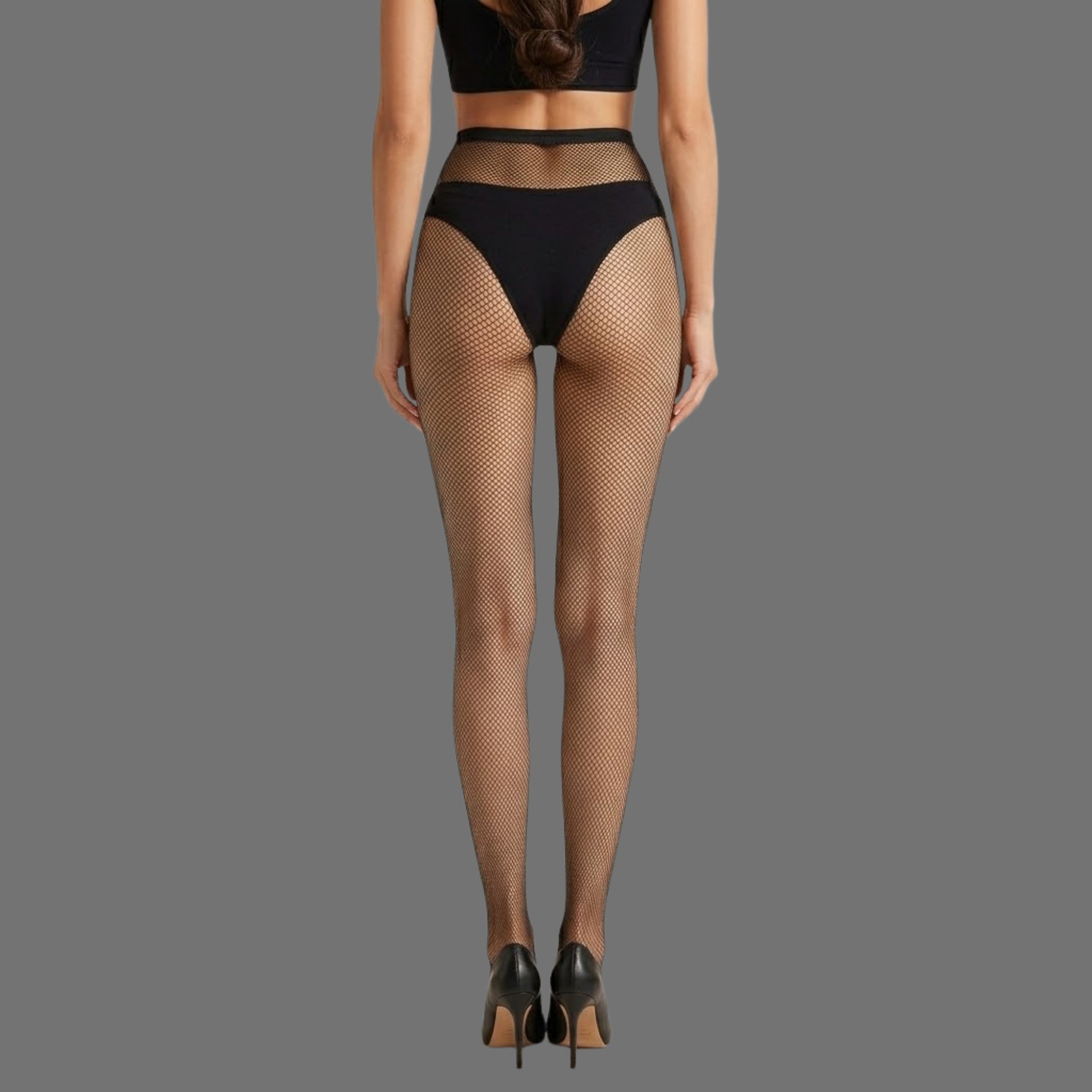 Collant a Rete Neri | Vita Alta con Slip Incorporato - Donna Italiana