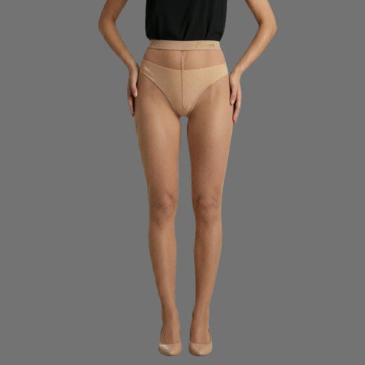 Collant a Rete Color Nude | Vita Alta con Slip Incorporato - Donna Italiana