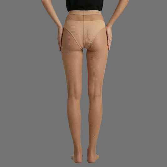 Collant a Rete Color Nude | Vita Alta con Slip Incorporato - Donna Italiana