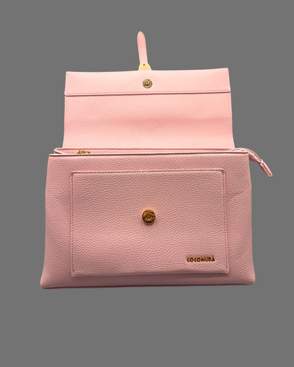 Borsa a Tracolla Coconuda Rosa Confetto con Patta e Chiusura a Passante - Donna Italiana