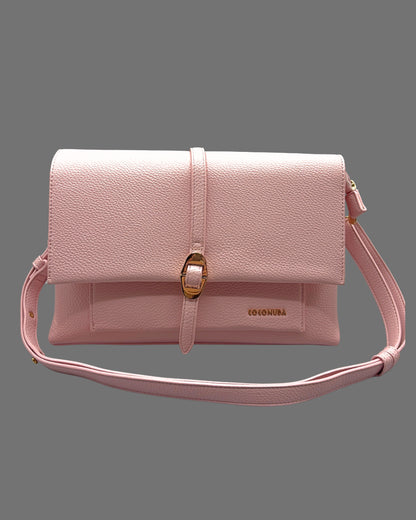 Borsa a Tracolla Coconuda Rosa Confetto con Patta e Chiusura a Passante - Donna Italiana