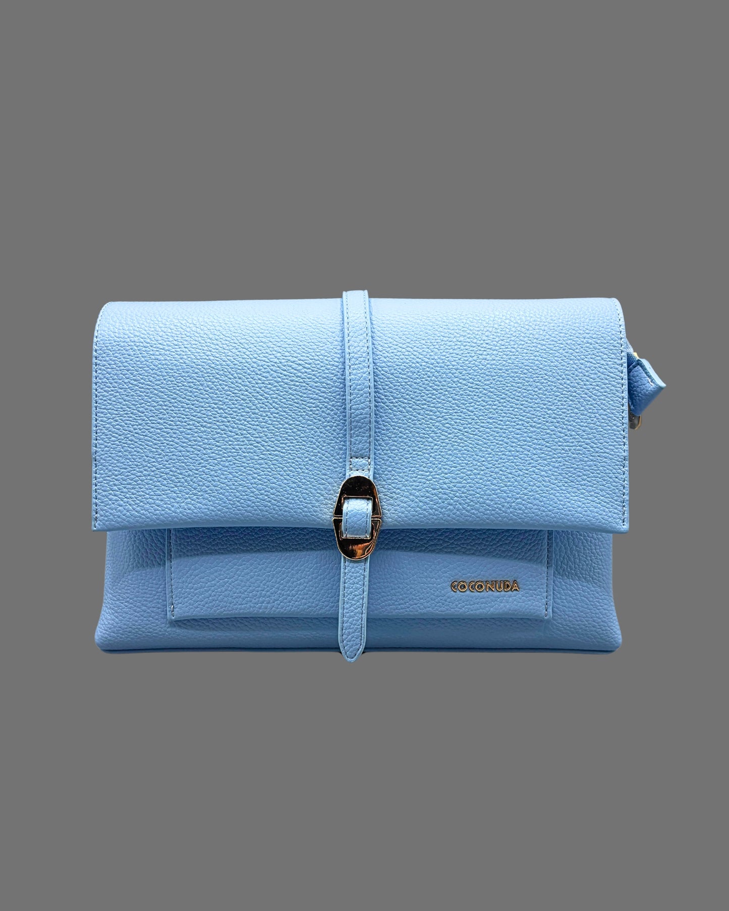 Borsa a Tracolla Coconuda Azzurro Pastello con Patta e Chiusura a Passante - Donna Italiana