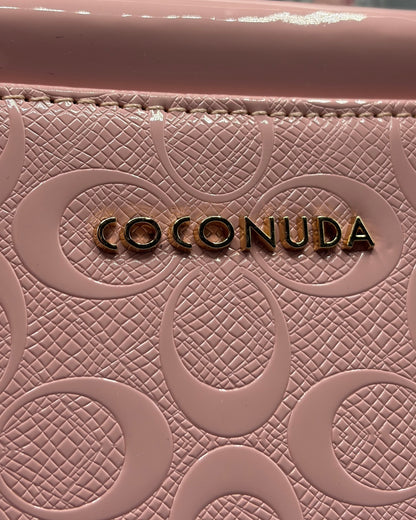Borsa a Mano e Tracolla Coconuda Rosa con Texture Logata e Dettagli Oro - Donna Italiana