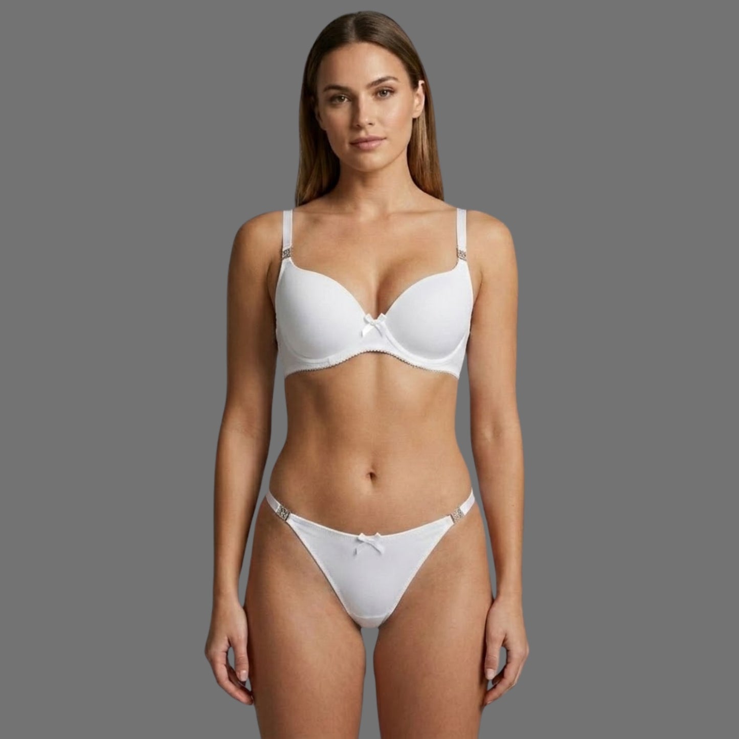 Completo Intimo Bianco Push-Up e Tanga | Set Lingerie Sposa - Donna Italiana