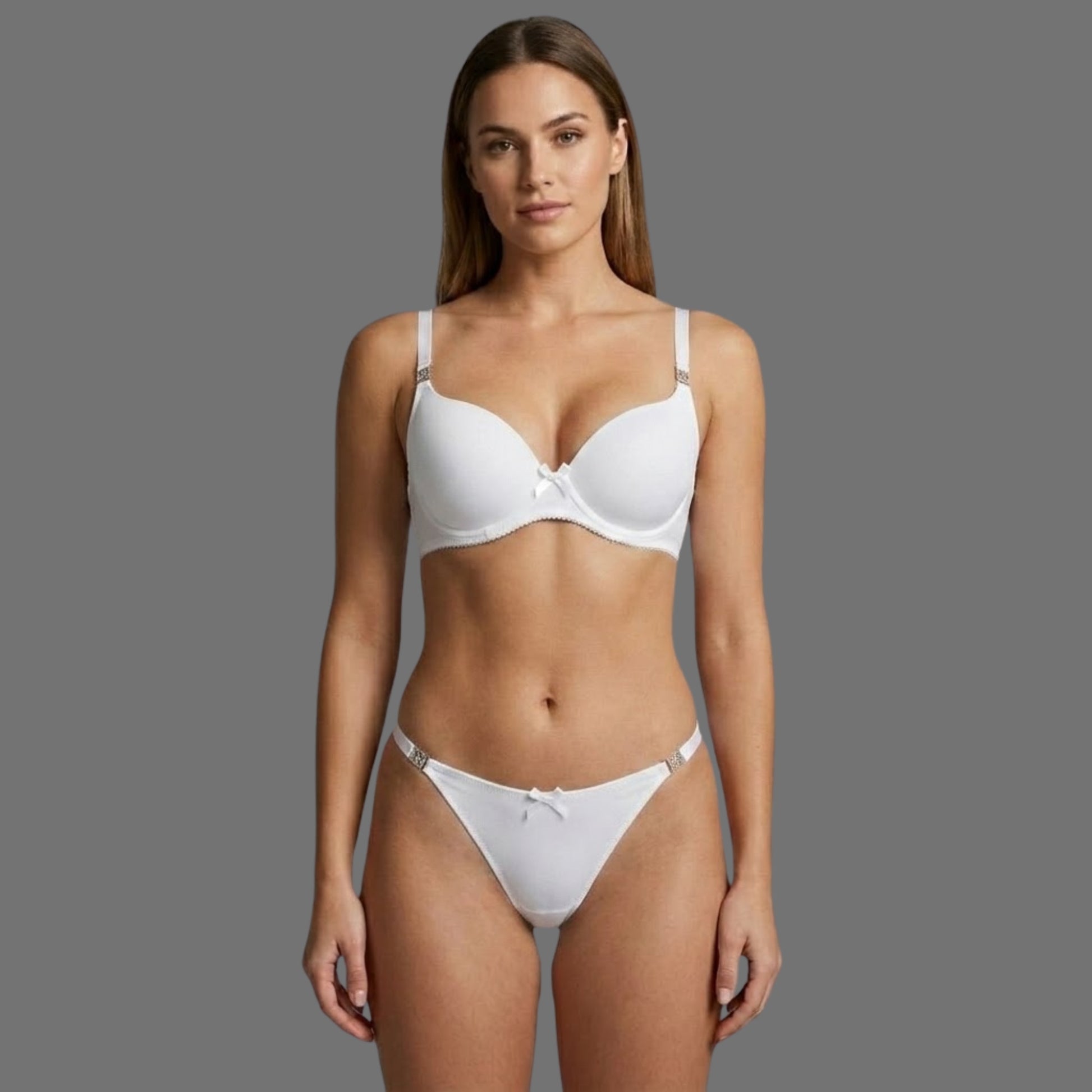 Completo Intimo Bianco Push-Up e Tanga | Set Lingerie Sposa - Donna Italiana