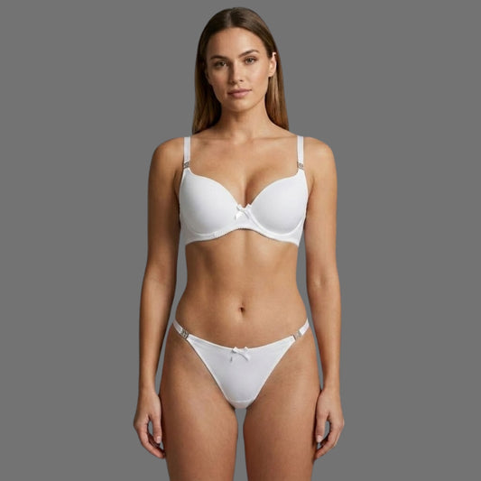 Completo Intimo Bianco Push-Up e Tanga | Set Lingerie Sposa - Donna Italiana