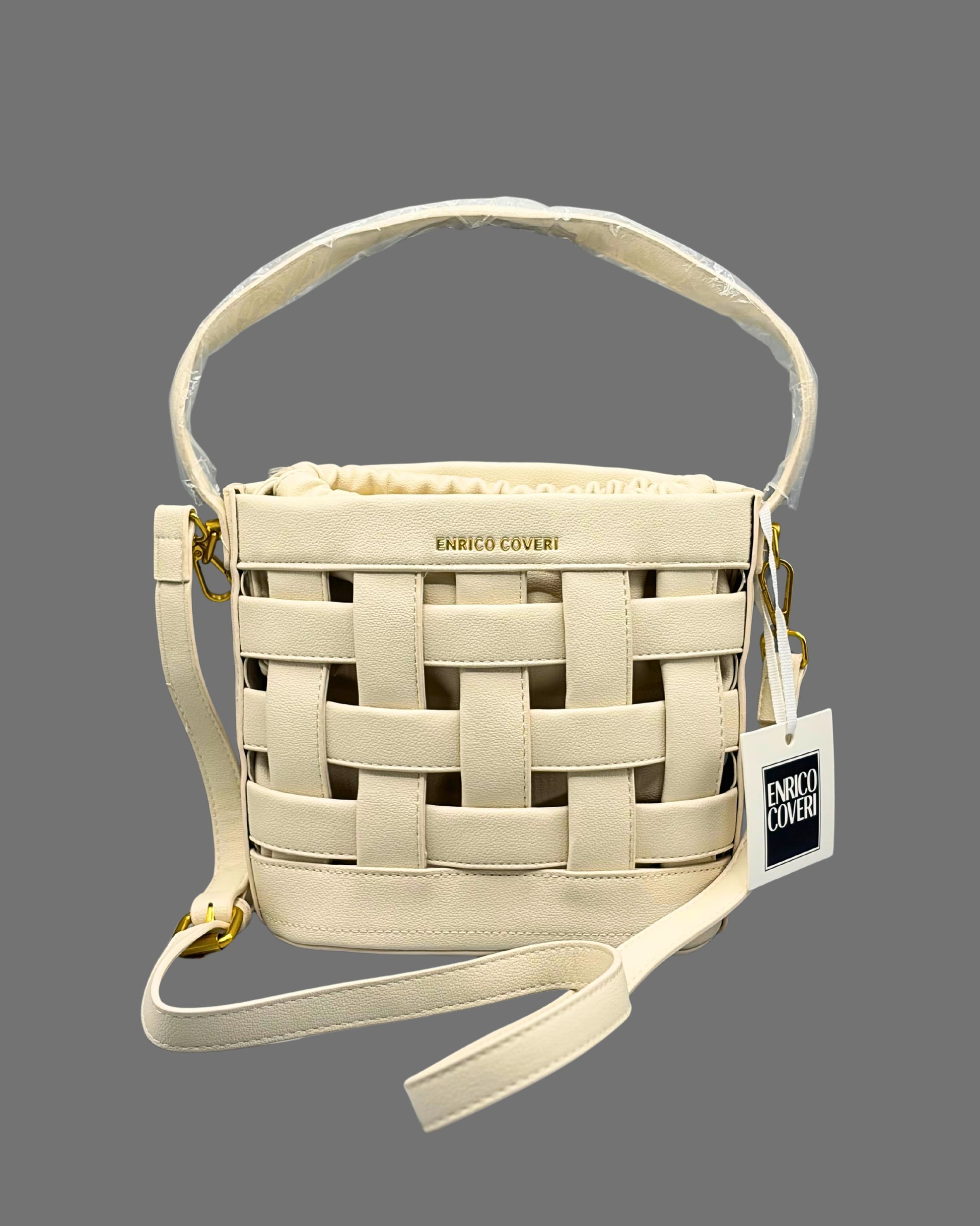 Borsa a Secchiello Intrecciata Enrico Coveri con Coulisse – Beige - Donna Italiana