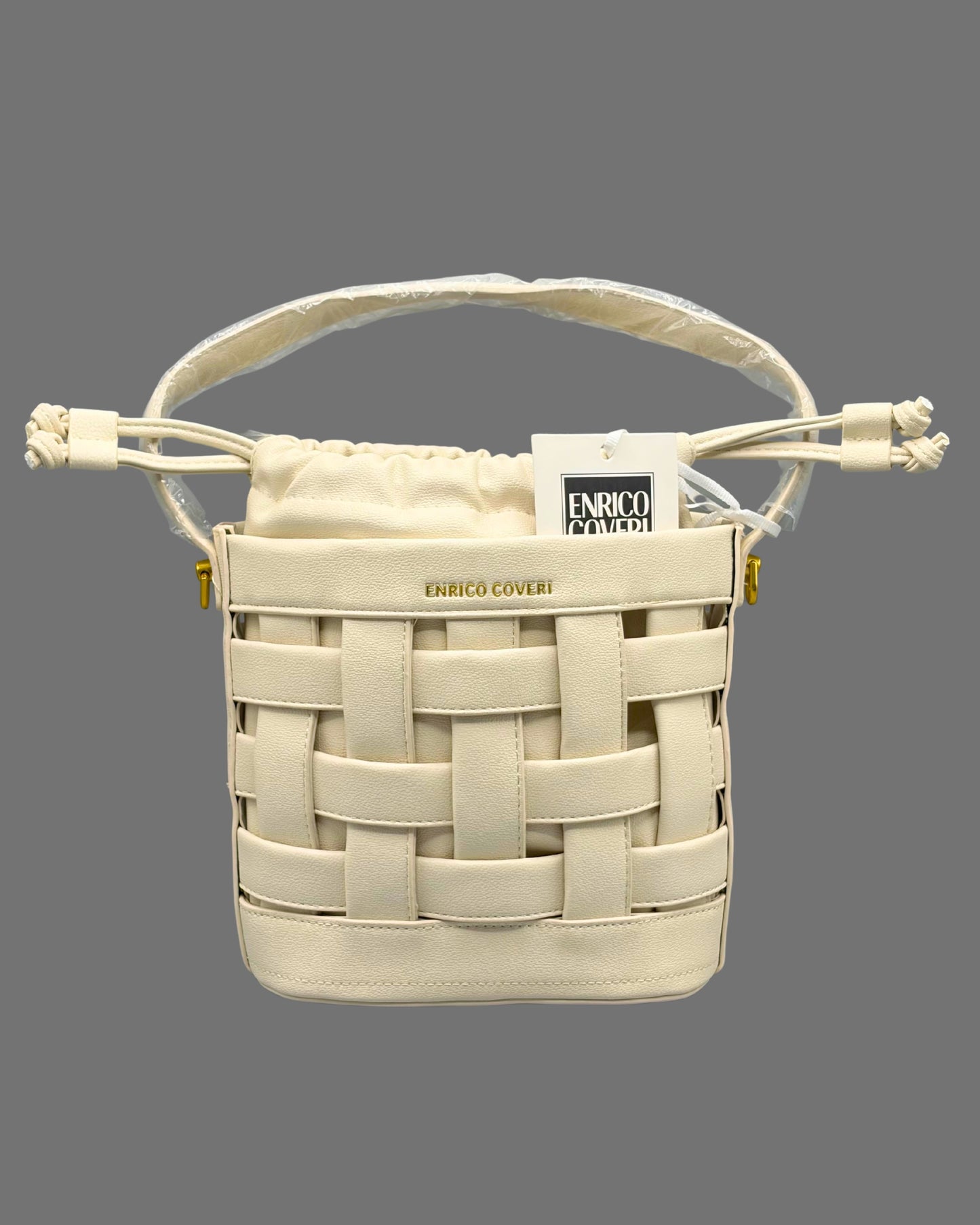 Borsa a Secchiello Intrecciata Enrico Coveri con Coulisse – Beige - Donna Italiana