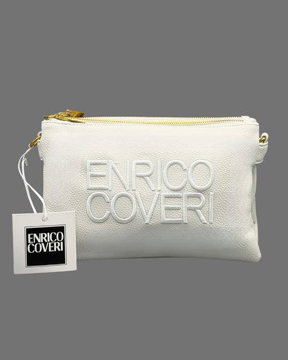 Borsa a Tracolla Enrico Coveri Bianca a 3 Tasche con Maxi Logo in Rilievo - Donna Italiana