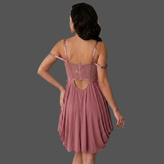Babydoll Intimo Notte Rosa Antico in Pizzo e Satin – Lingerie Sensuale con Coppe Pizzo Trasparente