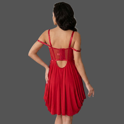 Babydoll Rosso in Pizzo e Raso – Set Due Pezzi con Slip | Lingerie da Notte Donna