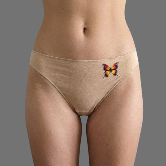 Perizoma Beige Nude con Patch Farfalla Ricamata | Intimo Donna Comfort - Donna Italiana