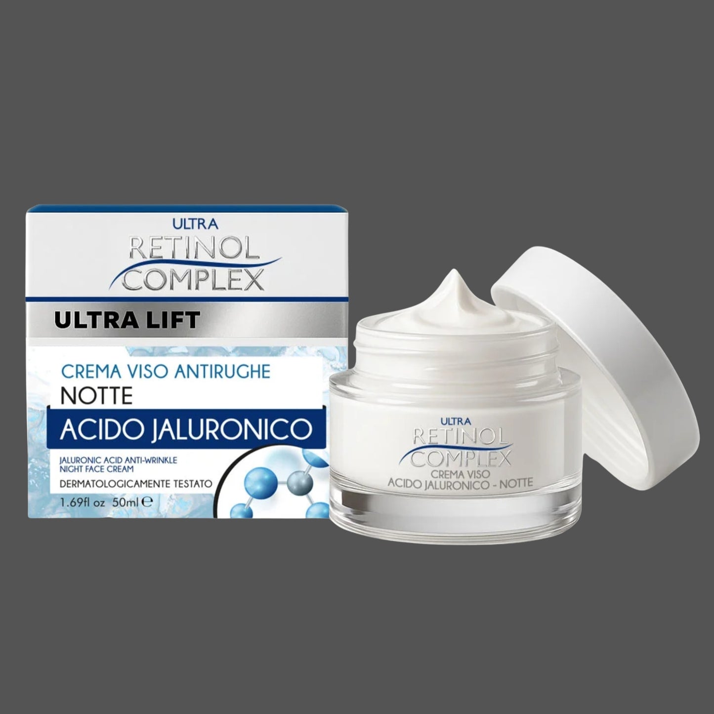 Crema Viso Notte Antirughe Acido Jaluronico Retinol Complex Ultra Lift – Dermatologicamente Testata 50ml