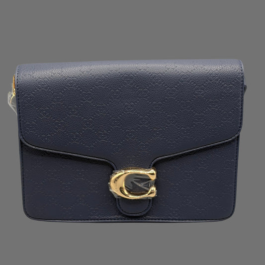 Borsa a Tracolla El Charro Blu Notte con Fibbia Logata Oro e Texture Monogram - Donna Italiana