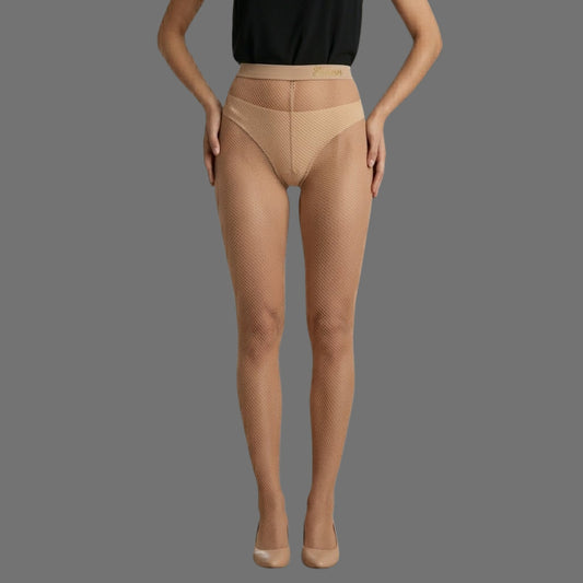 Collant a Rete Color Nude | Vita Alta con Slip Incorporato - Donna Italiana