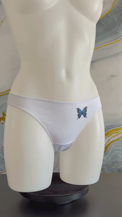 Perizoma Bianco con Patch Farfalla Blu Ricamata | Intimo Donna Delicato