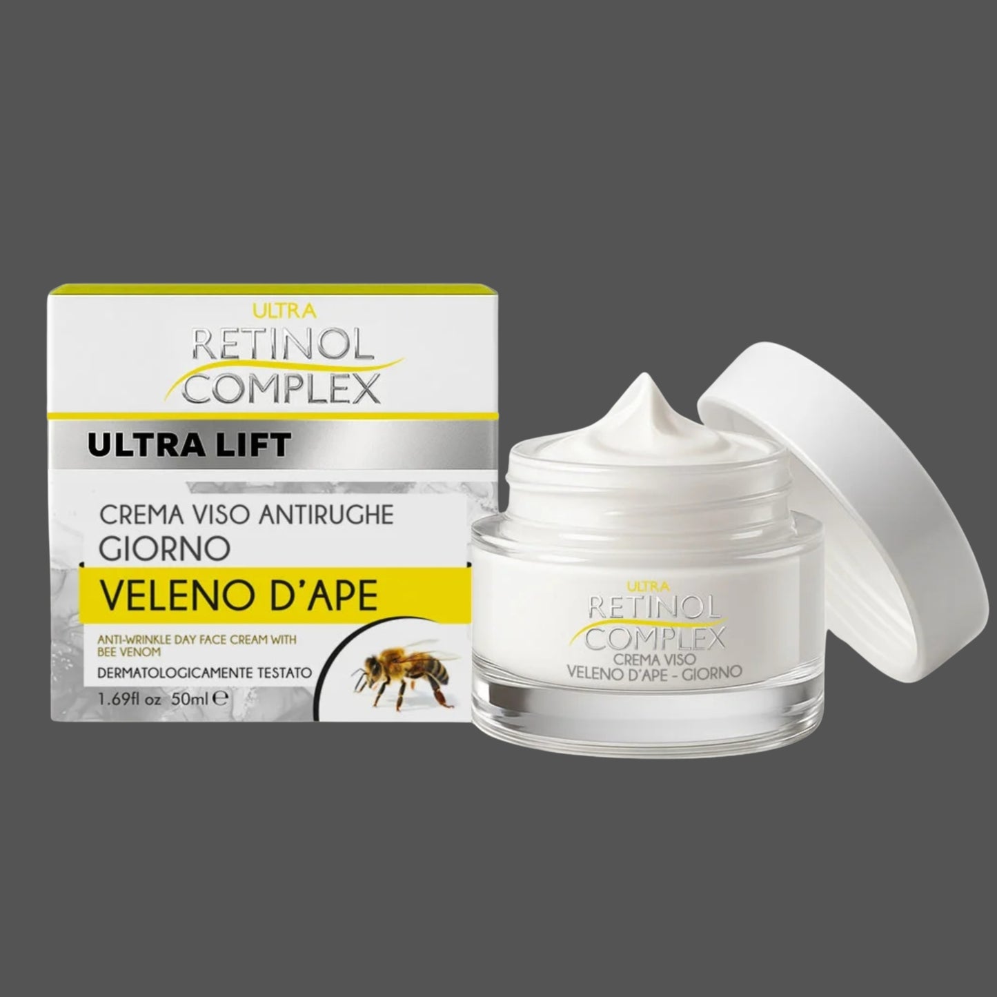 Crema Viso Giorno Antirughe al Veleno d'Ape Retinol Complex Ultra Lift – Dermatologicamente Testata 50ml